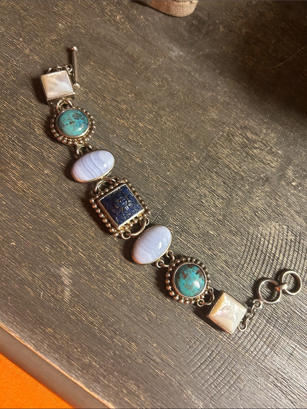Vtg Sterling Signed 925 WK Whitney Kelly Multi Stone Toggle Link Bracelet 7 1/4